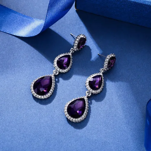 Miniatura 83 de EleQueen Pendientes de cristal austriaco en tono dorado para mujer, forma de pera de 2.5 pulgadas, color esmeralda