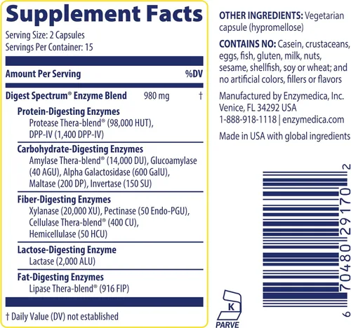 Miniatura 7 de Enzymedica Digest Spectrum - Suplemento dietético para el alivio digestivo de las intolerancias alimentarias, vegano, sin gluten, sin OMG