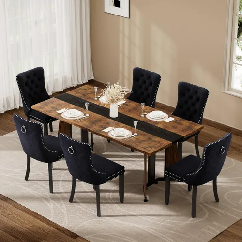 Miniatura 41 de Juego de mesa de comedor de 5 piezas con 4 sillas, mesa de comedor rectangular de madera de 71 pulgadas con sillas de comedor de terciopelo, tablero