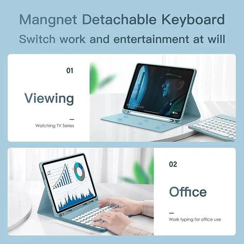 Miniatura 5 de Funda de teclado para Galaxy Tab S10 Plus/S9 FE Plus/S9 Plus (12.4 pulgadas), Galaxy Tab con combinación de teclado y mouse, funda magnética Azul