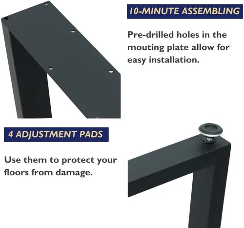 Miniatura 2 de Patas triangulares de metal de 28 pulgadas, base de escritorio resistente para bricolaje Heavy-duty Carbon Steel, Matte Black Finish
