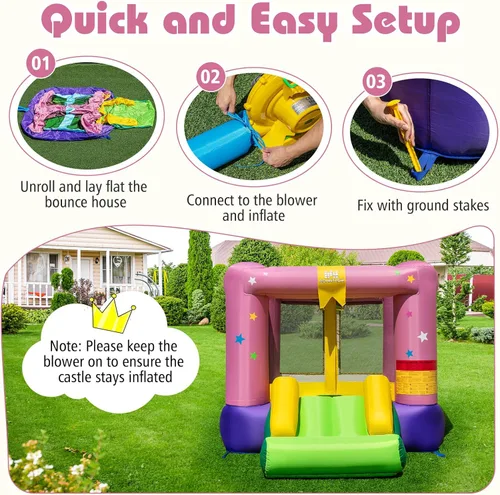 Miniatura 8 de BOUNTECH Casa inflable de rebote para niños de 3 a 12 años para interiores y exteriores con soplador de 480 W, área de salto, tobogán, juego