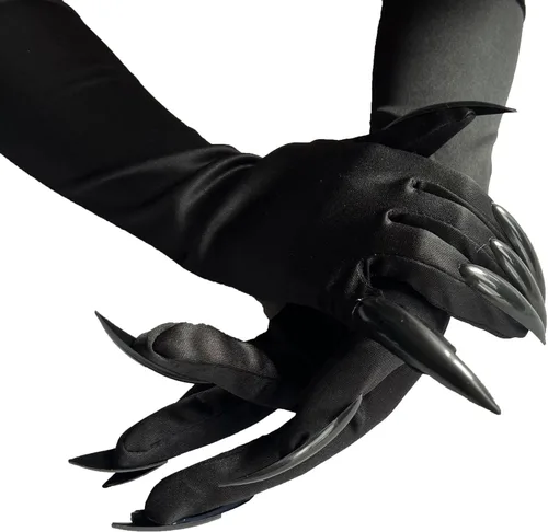 Miniatura 5 de HANSAMU Disfraz de Halloween de gato y mujer, guantes de garra, guantes de pata de uñas largas, guantes de fiesta negros, garras de gato, accesorios
