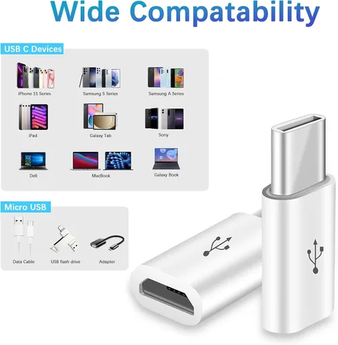 Miniatura 5 de Adaptador micro USB a USB C, paquete de 2 adaptadores Micro-USB hembra a USB-C macho OTG compatibles con Samsung Galaxy, LG, Huawei, teléfonos tipo