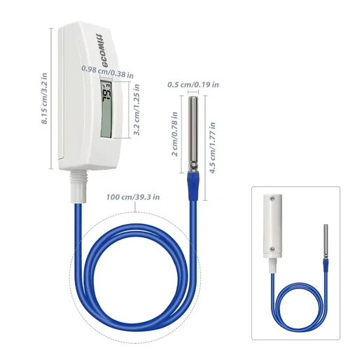 Miniatura 2 de Termómetro ECOWITT WN34BD, con pantalla LCD y sonda de sensor de alambre de silicona de 3.28 pies/1m, adecuado para temperatura de piscina