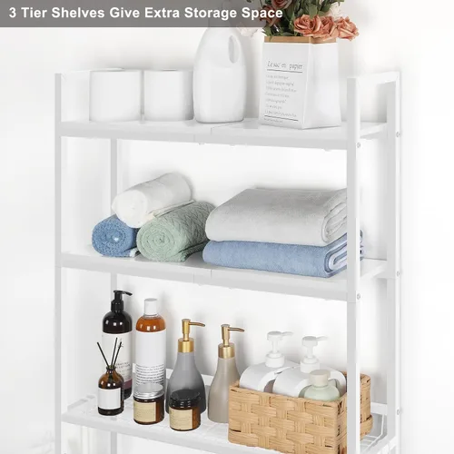 Miniatura 4 de Estante de almacenamiento sobre el inodoro de 3 niveles sobre el inodoro, organizador de baño de madera detrás del inodoro, estante de pie con 4