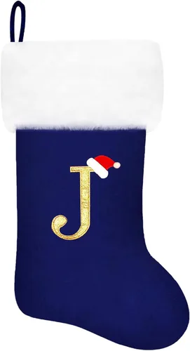Miniatura 93 de Calcetines de Navidad bordados de 20 pulgadas con monograma, terciopelo negro con puño de felpa blanca supersuave, adornos clásicos para decoración