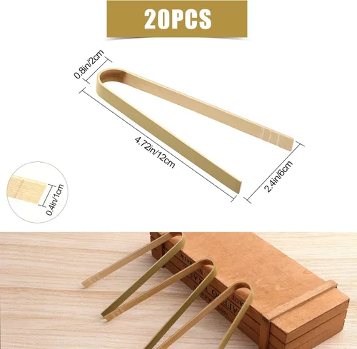 Miniatura 2 de LUTER 20 pinzas de madera de 4.72 pulgadas, utensilios de cocina desechables, mini pinzas de bambú naturales para pan y té, cocina