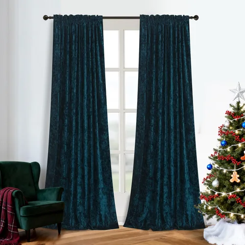 Miniatura 19 de Cortinas de Terciopelo Chartreuse Aplastado de Lujo Juego de 2 Paneles - 84 pulgadas de Largo para Oscurecer la Habitación Cortinas de Terciopelo