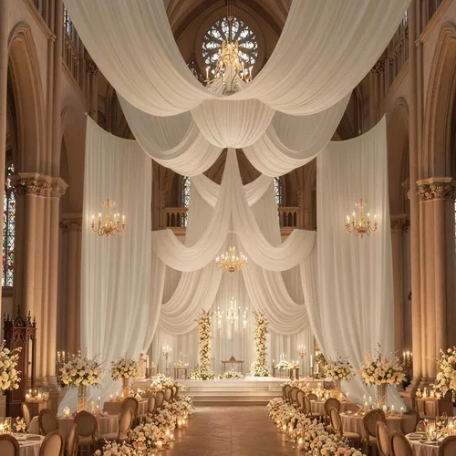 Miniatura 3 de 2 paneles de cortinas de techo beige de 5 x 30 pies para fiestas de boda – 30 pies extra largas de poliéster grueso sin arrugas, decoración