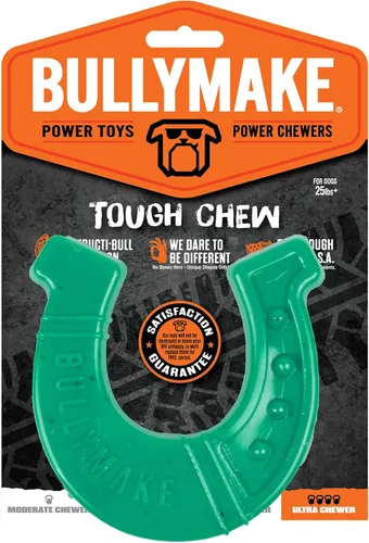 BULLYMAKE Green Tough - Juguete de herradura masticable para perros, juguetes duraderos de nailon para perros masticadores agresivos, estimulantes