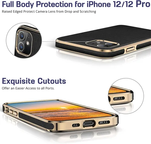Miniatura 3 de LOHASIC Funda para iPhone 12 y iPhone 12 Pro - Fundas para teléfono i Phone 12 con borde cromado delgado, fundas de cuero de diseño suave, funda