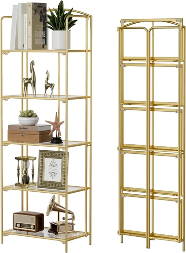 Miniatura 8 de Crofy - Estantería plegable sin montaje para sala de estar, estantería plegable de 2 niveles en color negro para oficina en casa, organizador