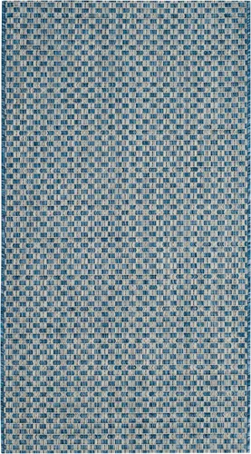 Miniatura 85 de SAFAVIEH Alfombra lavable al aire libre Courtyard Collection - 6'7" x 9'6", azul claro y gris claro, no desprende pelusa y fácil limpieza, ideal