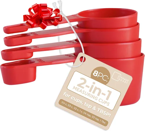 Miniatura 10 de Storage Theory Juego de tazas y cucharas medidoras 2 en 1 (4 piezas) – Aparato de cocina que ahorra espacio – Plástico de grado alimenticio sin BPA