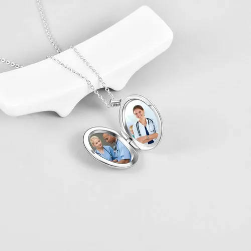 Miniatura 2 de POPKIMI Regalos para enfermera, médico, caduceo, estetoscopio, collar con medallón que sostiene fotos, médico, medicina de enfermería, joyería