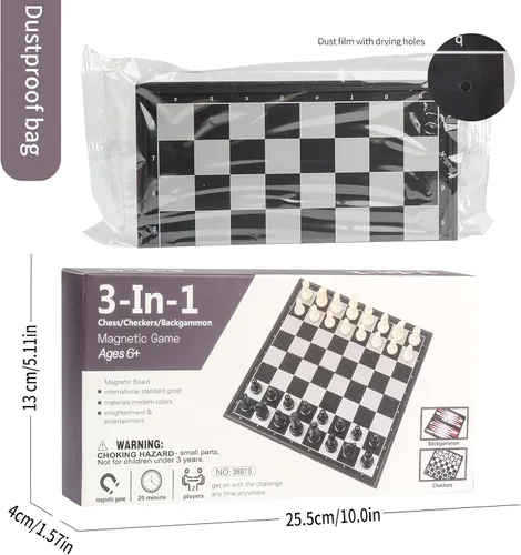 Miniatura 3 de Andux Juego de mesa magnético plegable tres en uno, ajedrez, backgammon, damas CXYXQ-02 (M)