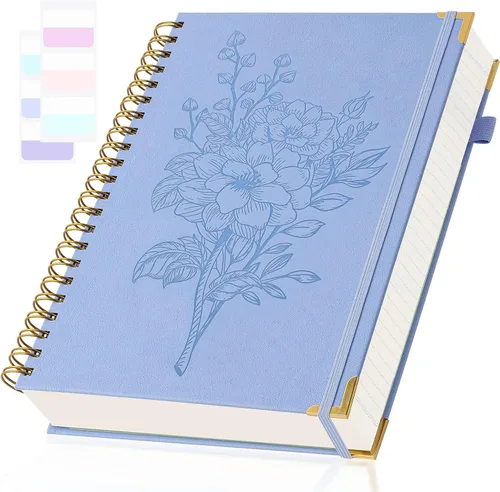 Miniatura 10 de Cuadernos de diario A5, cuaderno de espiral de tapa dura, cuaderno de cuero para mujeres y niñas, cuaderno de rayas universitarias con páginas