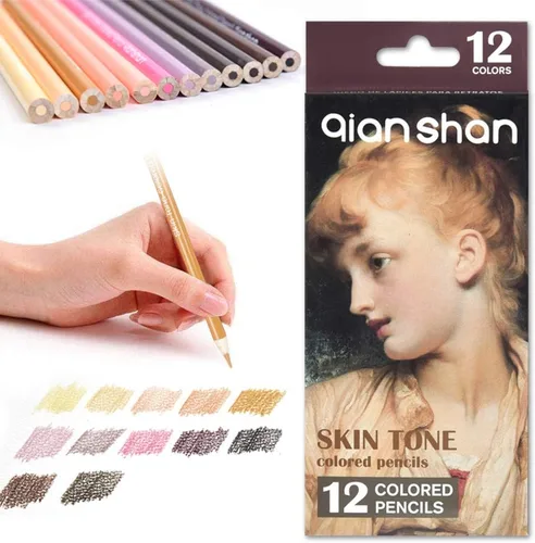 qianshan Lápices de colores de 12 tonos de piel, a base de aceite, preafilados, para principiantes, artistas, libros de colorear, dibujo, bosquejos,