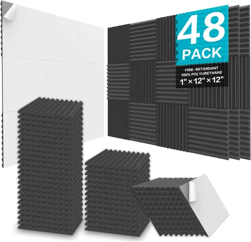 Miniatura 7 de JBER - Paquete de 12 paneles acústicos de espuma para pared de estudio, acolchonados, insonorizados, ignífugos, de 1 x 12 x 12 pulgadas Negro No