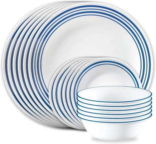 Miniatura 8 de Corelle Vitrelle Juego de vajilla de 18 piezas para 6 personas, juego de platos y cuencos de vidrio de triple capa y resistentes a roturas y Acadia