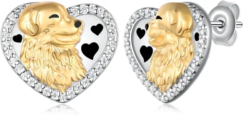 Aretes Golden Retriever para mujer, plata de ley 925, aretes de perro Golden Retriever, lindos animales, joyería de regalo para mujeres, niñas,