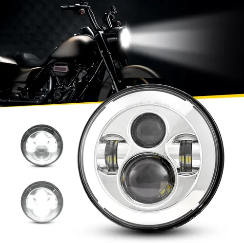 Miniatura 2 de Faro LED cromado de 7 pulgadas aprobado por DOT compatible con Harley Motorcycle Tour, FLD, Softail Heritage, Street Glide, Road King, Electra