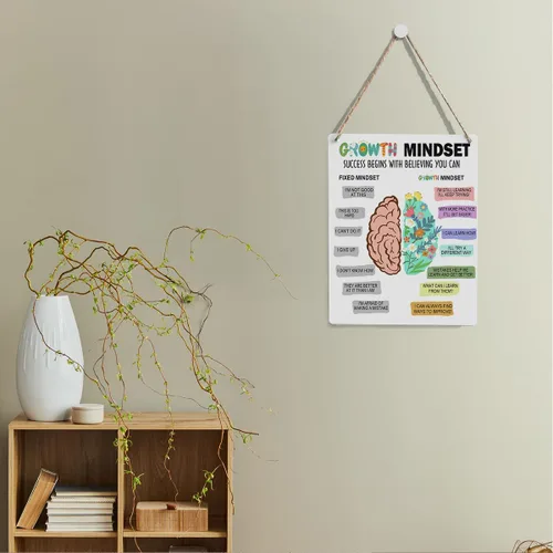 Miniatura 4 de Pósteres rústicos de mentalidad de crecimiento, regalo de psicólogo, terapia de salud mental, letrero de decoración de madera, afirmaciones