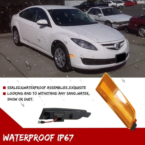 Miniatura 4 de Luz LED Ámbar Lente Ámbar Marca Lateral de Parachoques Delantero Lámpara de Guardabarros Compatible con Mazda 6 2009 2010 2011 2012 2013