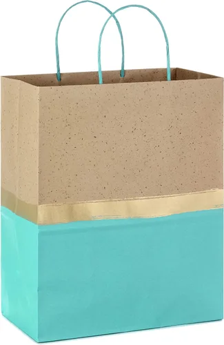 Miniatura 6 de Hallmark Bolsas de regalo de papel grandes de 13 pulgadas (paquete de 6, turquesa y kraft) para cumpleaños, Pascua, bodas, día de la madre, baby