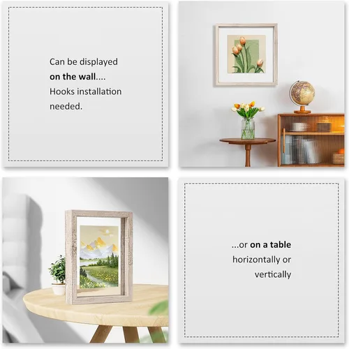 Miniatura 4 de MUYE Marcos flotantes de 5 x 7 pulgadas, patrón de madera blanca y beige envejecida, marco de fotos de doble cristal para mostrar fotos de cualquier