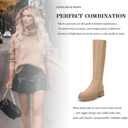 Miniatura 4 de Botas de plataforma hasta la rodilla para mujer, tacón grueso, cremallera lateral, botas de otoño e invierno