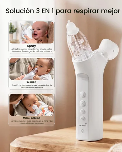 Miniatura 2 de GROWNSY SniffEase Spa - Aspirador nasal 3 en 1 para bebé, aerosol, succión y niebla, potente succión eléctrica de nariz de grado hospitalario