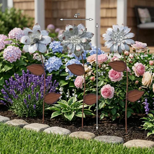 Miniatura 5 de Estacas decorativas de jardín, flores de metal para exteriores, adornos que brillan en la oscuridad, decoración de maceta, cama de flores, patio