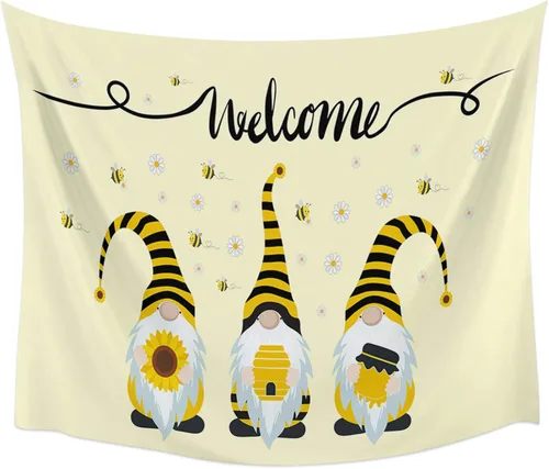 Miniatura 4 de Tapiz para colgar en la pared, gnomos de abeja, tapices con girasol, tapiz estético de margaritas blancas y amarillas para dormitorio, sala