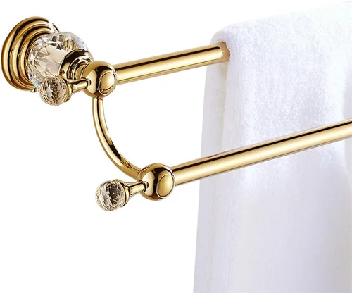 WINCASE Toallero de cristal doble, barra de toalla dorada ajustable de 18 a 30 pulgadas, toallero para baño montado en la pared Toallero doble dorado