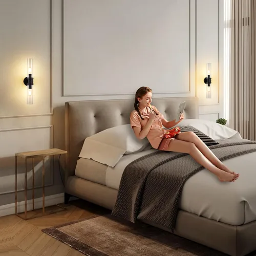 Miniatura 7 de Lámpara de Tocador de 2 Luces Espejo Lateral Accesorios de Baño Estilo Granja Negro, E26 Lámparas de Pared para Dormitorio, Iluminación Industrial