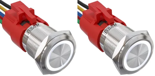 Miniatura 15 de APIELE Interruptor de botón de bloqueo de 0.748 in, 12 V CC, anillo de halo de ojo de ángel LED de 0.74 pulgadas, 1NO1NC SPDT con enchufe de cable