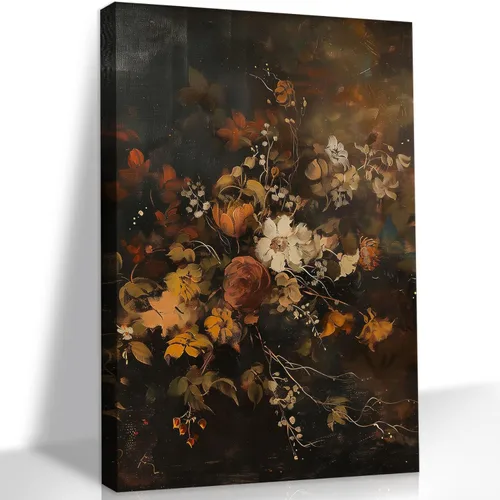 LSXARTQQ Lienzo floral vintage para pared, baño, academia oscura, impresión de flores, granja, retro, botánico, botánico, pintura de flores Flores