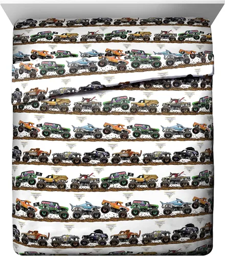 Miniatura 4 de Jay franco Juego de ropa de cama Queen de 5 piezas de Monster Jam Tracks incluye edredón y sábanas con Grave Digger y Megalodon de microfibra suave