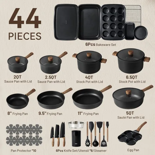 Miniatura 8 de CAROTE Juego de 44 piezas de utensilios de cocina antiadherentes, ollas y sartenes antiadherentes, juego de utensilios de cocina de inducción