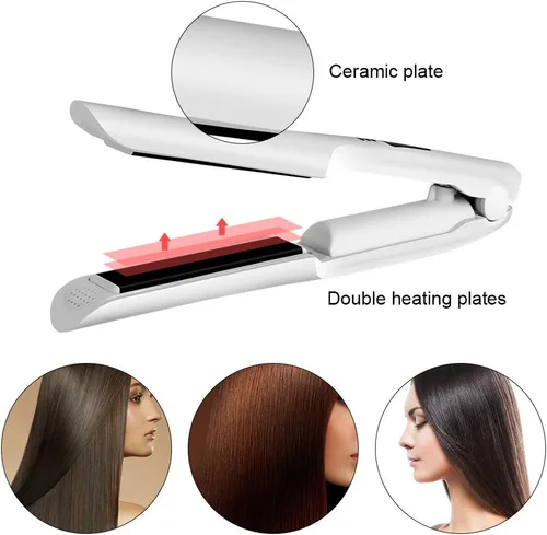 Miniatura 4 de Alisador y rizador de cabello 2 en 1 con panel aplanador de cerámica 3D que hace que el cabello sea suave, control digital inalámbrico recargable