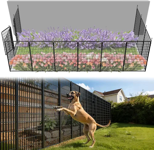 Miniatura 21 de FXW - Valla de jardín metálica y resistente para exteriores, barrera para perros y conejos, fácil instalación, negro, 32 pulgadas de alto x 4.5 pies