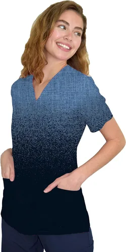 Miniatura 2 de Green Town Scrubs for Women V-Neck Scrub Top - Ombre Prints, 3 Pockets, Easy Care Uniforms