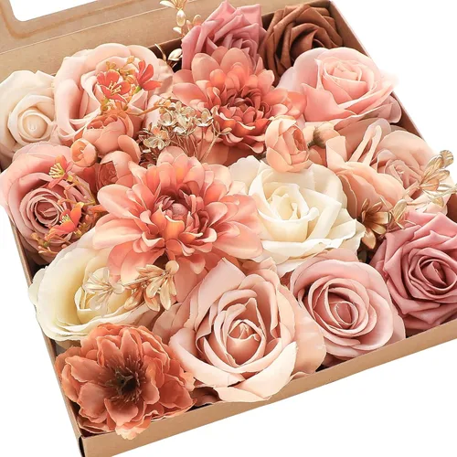 Miniatura 31 de Floroom - Flores artificiales de aspecto real en color lila, lavanda, púrpura y crema, rosas falsas, dalias y vegetación en conjunto de caja