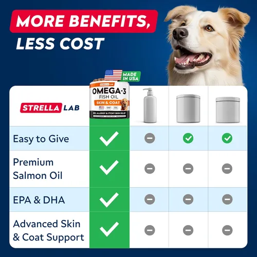 Miniatura 5 de STRELLALAB Omega 3 para perros - (180Ct) Golosinas de aceite de pescado - Suplemento para la piel y el pelaje para el alivio de alergias y picazón
