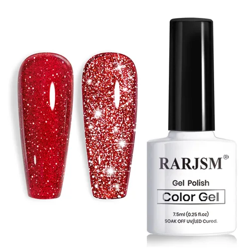 RARJSM Esmalte de uñas de gel con purpurina roja reflectante holográfica, destellos de arco iris, diamantes brillantes, LED, UV, secado con lámpara,