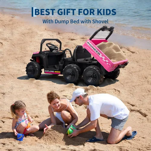 Miniatura 8 de Camión volquete eléctrico de 24 V 4WD para niños, 2 plazas con control remoto parental, 3 velocidades, auto de juguete todoterreno todoterreno