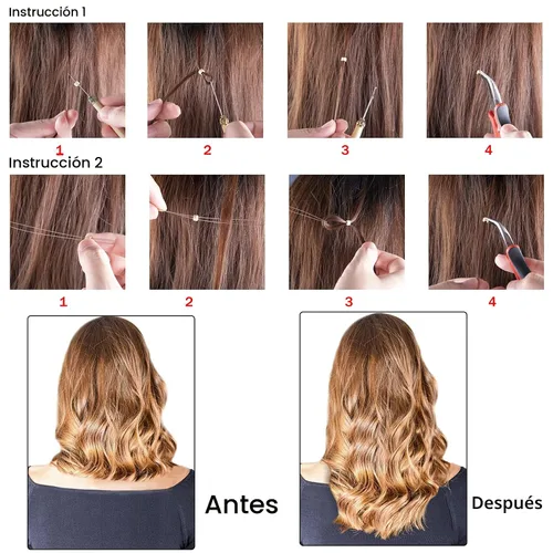 Miniatura 7 de Duufin Kit de extensiones de cabello, 500 piezas de cuentas de micro anillo marrón, 1 alicates de microcuentas, 2 ganchos, aguja de tracción, 4