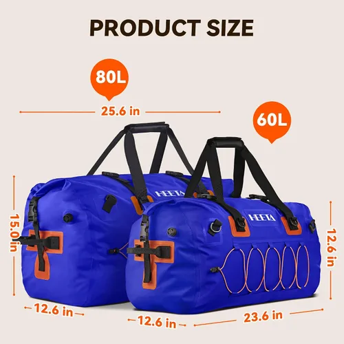 Miniatura 5 de HEETA Bolsa de lona impermeable para motocicleta, mochila seca para motocicleta, 60L/80L, extra grande, bolsas de viaje con correas y asas para Azul